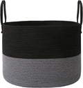 JMvicyroam 65L Extra Large Machine Washable Cotton Rope Blanket Basket | Collapsible laundry hamper, Reinforced handles, For blankets, pillows, toys and clothes, Living room and bedroom, Black&Grey