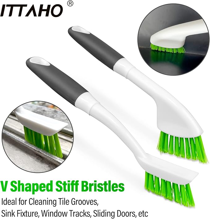 2 Pack Grout Cleaning Brush, Groove Gap Scrub Brush Set, All Purpose Indoor Outdoor Crevice Washing Tools for Window Track, Shower Door, Kitchen, Sink, Baseboard, Corner