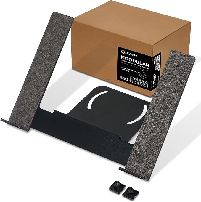 ULTRARM Moodular Laptop Tray Stand Add-On for Slide Rails, Do Not Use Alone | Accessory Only, Ergonomic Height, Swivel Adjustable, Quick Setup & Removal, Secure & Sturdy, Felt Padding, Black, MSA-LT
