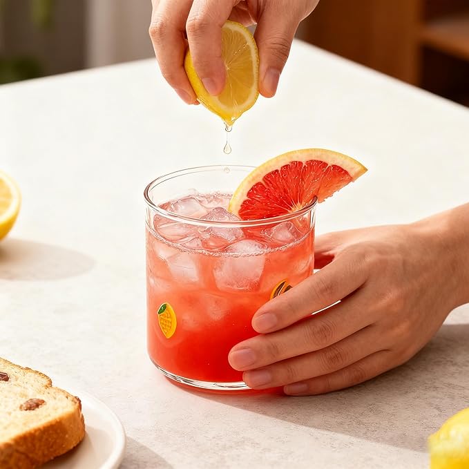 14 Ounce Icon Juice Glasses, Aesthetic Cocktail & Old Fashioned Drinking Glasses, Iconic Clear Glass Cups for Women, Sister, Friend & Party Gifts (Lemon)