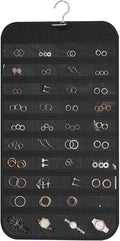 Hanging Jewelry Organizer, Black, 80 Pocket | Double-Sided, For Earrings Necklace Bracelet, Clear PVC Window, For Closet, Door, Wall, Travel