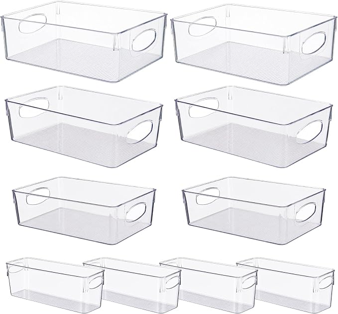 UFORU 10 Pack Clear Plastic Pantry Organizers and Storage with Handles | Non-slip Bottom Stability, Space-Saving Stackable Design, Clear Visibility, Thickened Plastic, Multi-Scene Storage Solutions