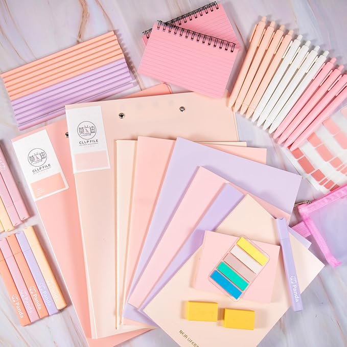 Colarr 54 Pcs Cute Notebook Stationery Set for Women, Bible Study Supplies, 6 Lined Notebooks, 36 Pens, Sticky Notes & Tabs, Bags & Folders for Work Journal Study College Office Supply(Pink)