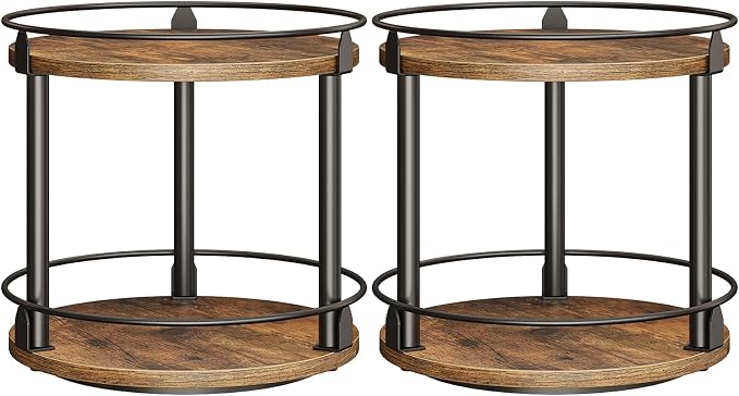 YATINEY Spice Rack, Set of 2 Lazy Susan Organizer, 2-Tier Turntable Organizer, Rotating Spice Rack Organizer For Cabinet, Compact and Versatile, for Kitchen Countertop, Rustic Brown SR22L2BR