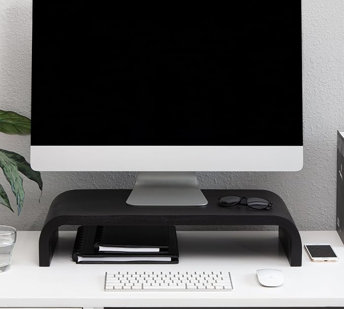 Anji Mountain Wood Monitor Stand Riser Desk Desktop Organizer Table for Home, Office Workspace, Laptop Riser, Ergonomic Design Stand for Gaming Setup, Black
