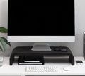 Anji Mountain Wood Monitor Stand Riser Desk Desktop Organizer Table for Home, Office Workspace, Laptop Riser, Ergonomic Design Stand for Gaming Setup, Black