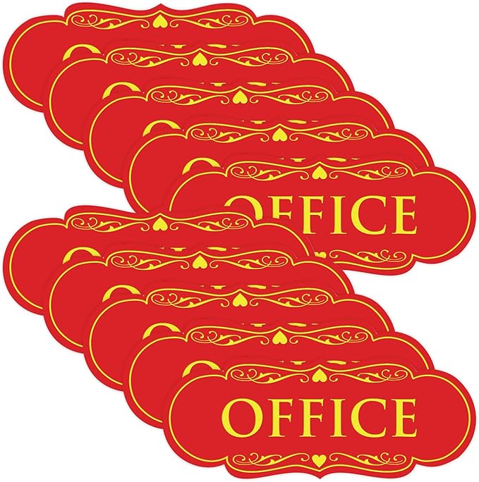 All Quality Designer Office Sign | Easy Installation - Red/Yellow - Small (10 Pack)