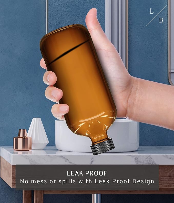 LiBa Amber Glass Spray Bottles 2 Pack 16oz Refillable Adjustable Nozzle | Amber glass blocks UV, safe for essential oils, bleach, vinegar, mist or stream