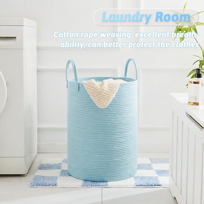 Laundry Basket,Woven Cotton Rope Laundry Hamper,100L for Decor Storage of Dirty Clothes,Toys and Blankets in Bathroom,Baby Room and Living Room