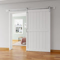 48''x96'' Sliding Barn Door with 8 Ft Brushed Nickel Hardware Kit | Pre-Drilled Holes Easy Assembly - Include Installation Manual, Water-Proof PVC Surface, H-Frame, White