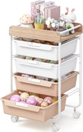 SYKIARIOL Rolling Storage Utility Cart with 4 Drawers,Kids Craft Art Cart,Makeup Organizer and Storage with Wooden Tabletop,Pearl