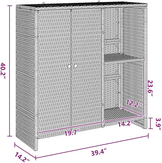 vidaXL Storage Cabinet with Storage Black 100 x 36 x 102 cm Rattan, Chic Rattan Storage for Living Room, Multi-Use Cabinet, Stylish Design for Easy Home Organization