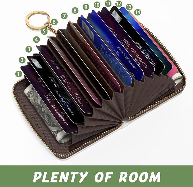 Aiawoxc Credit Card Holder for Women, Small RFID Wallet Slim Leather Card Organizer Case with Zipper and Keychain, Grey Marble