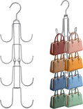 2 Pack Purse Organizer for Closet, 4-Tier Hanging Bag Holder, Silver Metal Closet Organization Purse Hanger Backpack Rack Space Saving Hanger