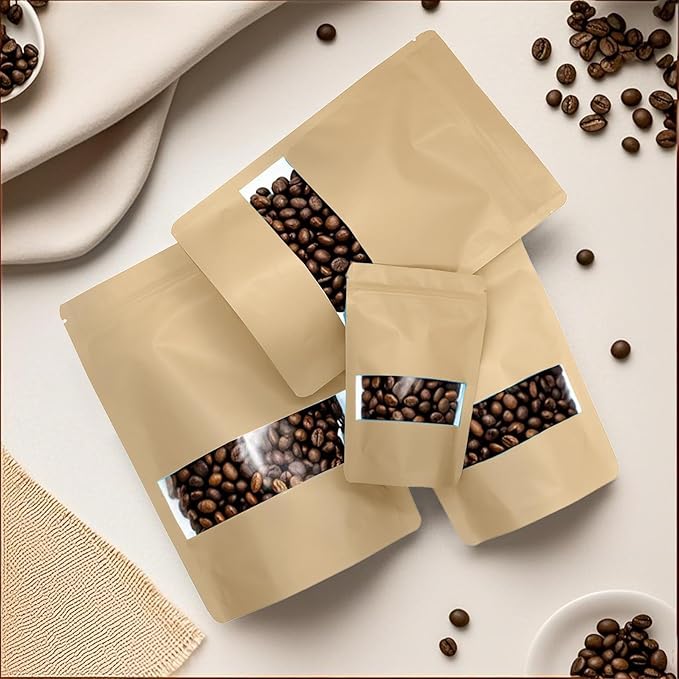 100PCS Foil Pouch Mylar Bags with Clear Window,ULIFESTAR Stand Up Sealable Bags with Tear Notches,Resealable for Food,Party Favors,Gift Packaging and Small Business(12 * 20cm/4.72 * 7.87",Gold)