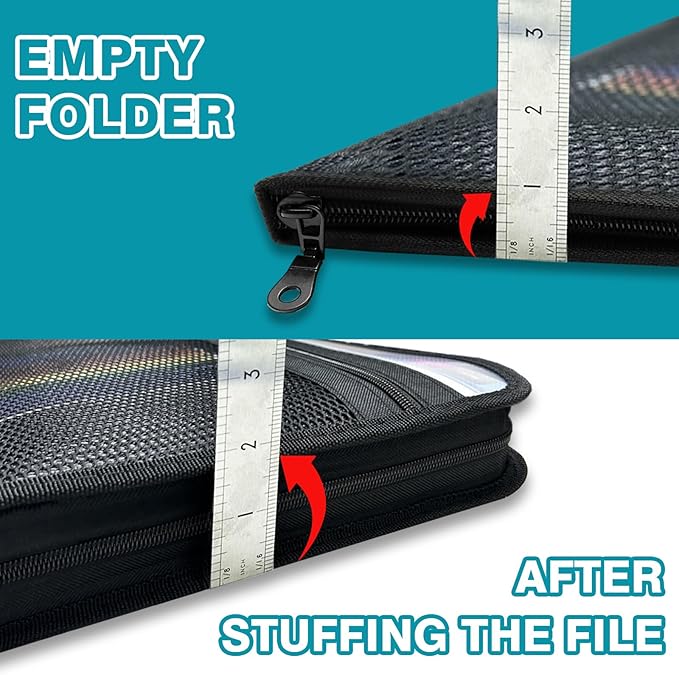 H4D Zippered Accordion File Organizer with Front Mesh Pouch, 13 Pocket Expanding File Folder, Fit for Documents Letter Size A4 Papers, Clear