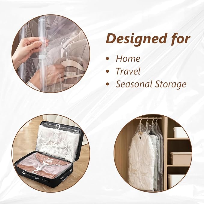 Novabright 5 Pack Hanging Vacuum Storage Bags for Clothing Compression Bags with Hand Pump Clear Reusable Hanging Vacuum Seal Storage for Coats Closet Organizer (2 Long 2 Medium)