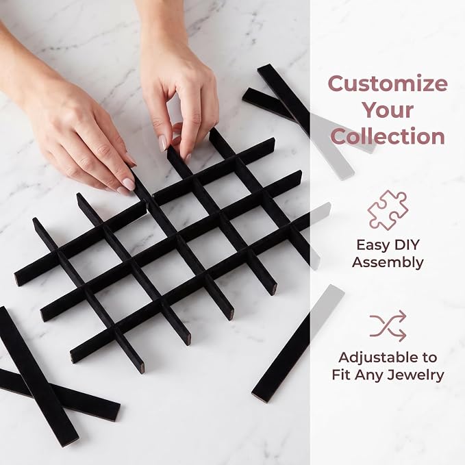 Ipetboom 1 Set Jewelry Tray Organizer, Velvet Storage Divider for Drawers Boxes, Showcase Display Insert Grid Lattice Separators for Rings Earrings Necklaces Bracelets Holding