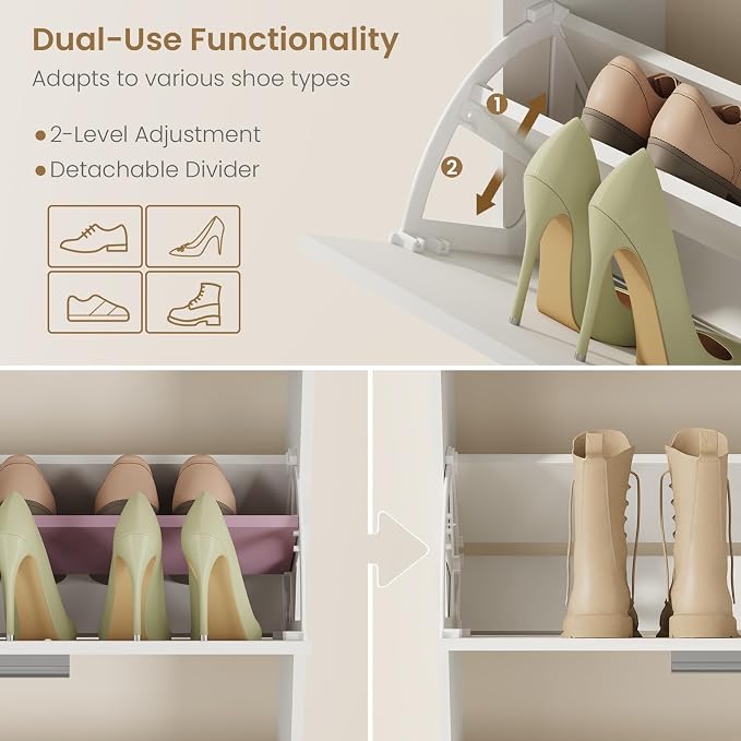 Shoe Cabinet with 6 Flip Drawers, Freestanding Shoe Rack Organizer with Adjustable Shelves, 47.2" W x 8.7" D x 47.2" H Narrow Shoe Storage Cabinet for Entryway, Foyer, Hallway, White