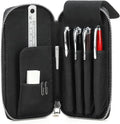 CONTACTS Full Grain Leather Pencil Case Handmade Vintage Zipper Pen Holder Pouch with Card Slot Pens Organizer Pockets Stationery Bag for Men and Women (Black)