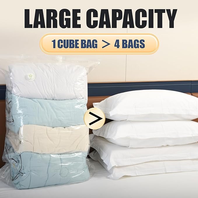 5 PACK Cube Vacuum Storage Bags,Jumbo Cube (31.4 * 39.3 * 14.9 Inch), Extra Large Vacuum Seal Bags for Clothing, Comforters, Blankets, Bedding, Closet Organization Space Saving