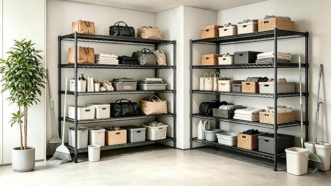 AIRAJ 36”W Storage Shelves with Wheels,5 Tier Wire Shelving,1750 LBS Metal Shelving Adjustable Layer Height,Garage Shelving Units for Kitchen,Pantry and Warehouse,Rolling Wire Rack,36”W×14”D×73”H