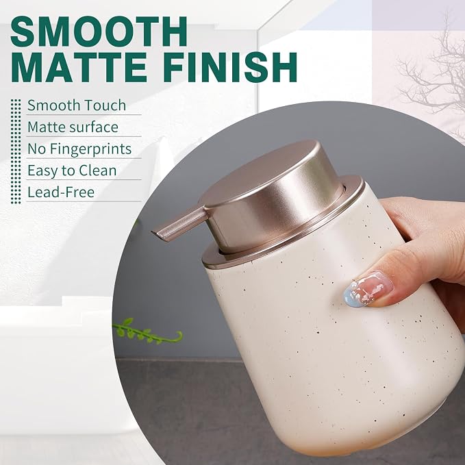 Bosilunlife 12Oz Ceramic Foam Soap Dispenser for Bathroom Kitchen Counter | Premium countertop foam pump creates delicate dense foam, stable desktop placement, Apricot with Speckle