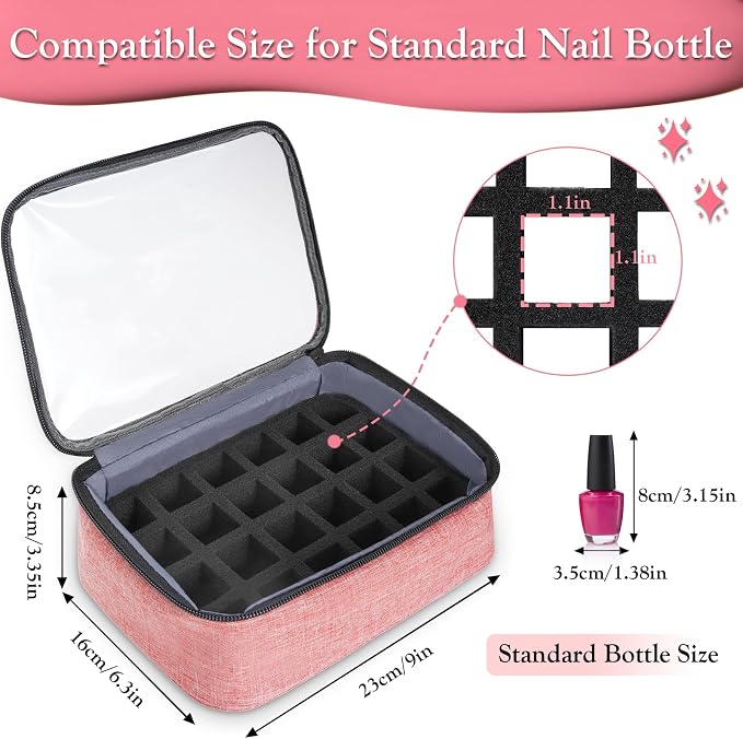 YOREPEK Nail Polish Organizer with 3 Removable Pouches for 72 Bottles, Pink | Large Nail Polish Carrying Case with 4 Zippered Pockets for Manicure Tools, Supplies, Nail Lamp, Gifts for Women