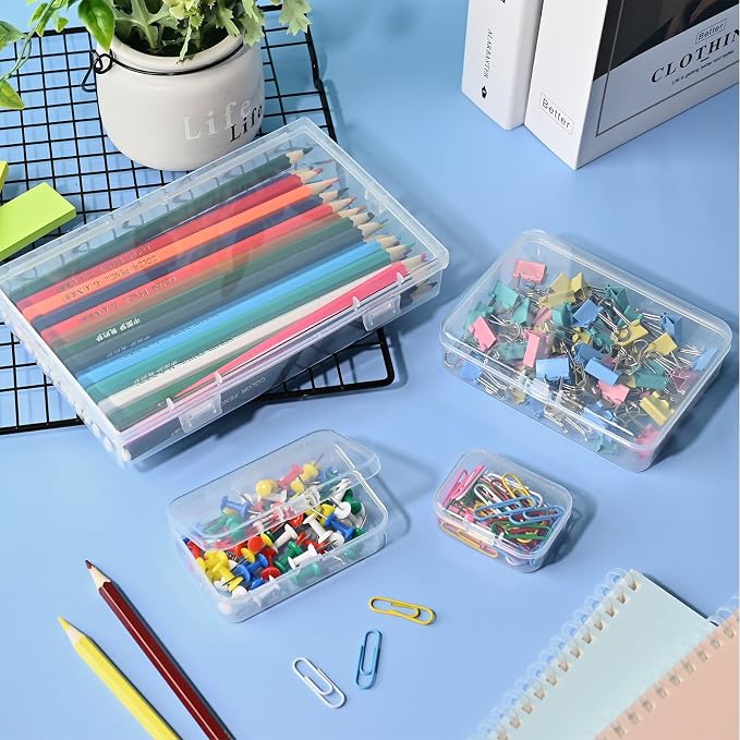 Mauproy Small Plastic Storage Containers with Lids, 4 Sizes, 24 Pack | Mini Bead Storage and Organizers, Rectangular Small Items Organizer Boxes with Hinged Lids and Labels for Craft Jewelry