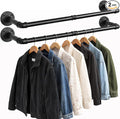 Svyrilk 2 Pack 38.4" Industrial Pipe Clothes Rack | Wall Mounted Heavy Duty Iron Hanging Rod for Closet Storage, Laundry Room, Bedroom, Black