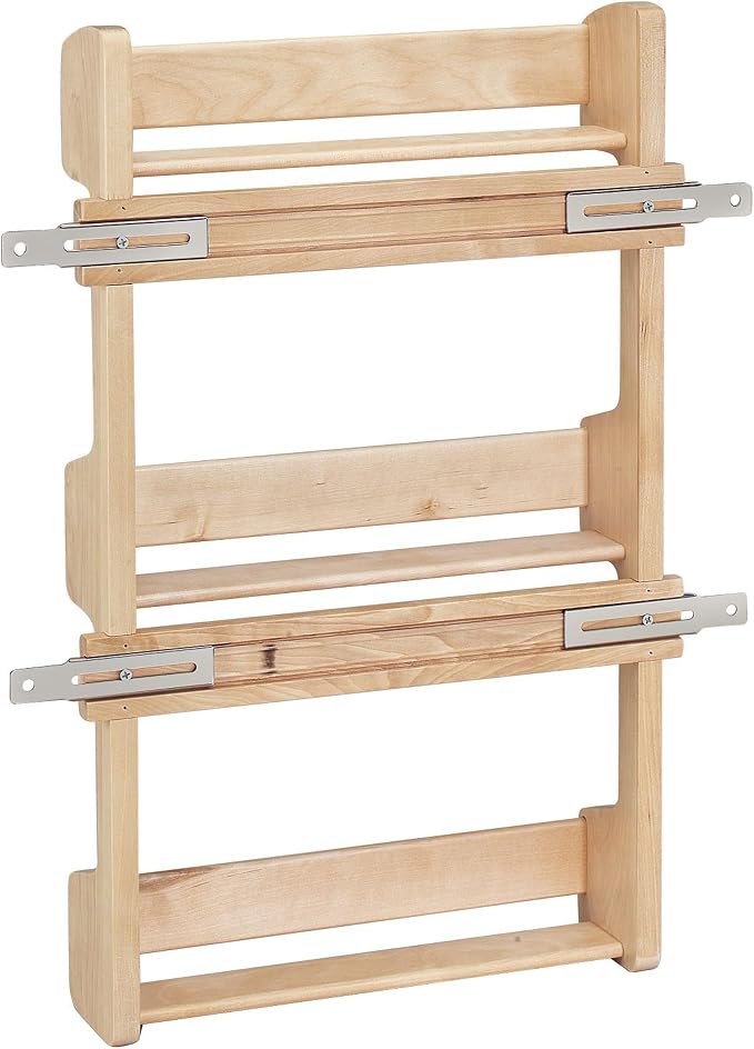 Rev-A-Shelf 15" 3 Tiered Pull Out Shelf Organizer for Kitchen Cabinets, Pantry Storage Spice Seasoning Rack, Door/Wall Mounted, Maple Wood, 4SR-15