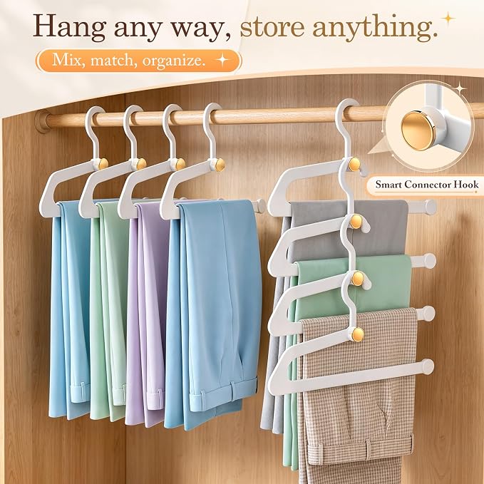 Hangers for Pants 20-Pack, Space Saving Closet Organizer for Jeans Slacks,Non-Slip Hanger for Leggings,Jeans, Slacks, Scarves(White)