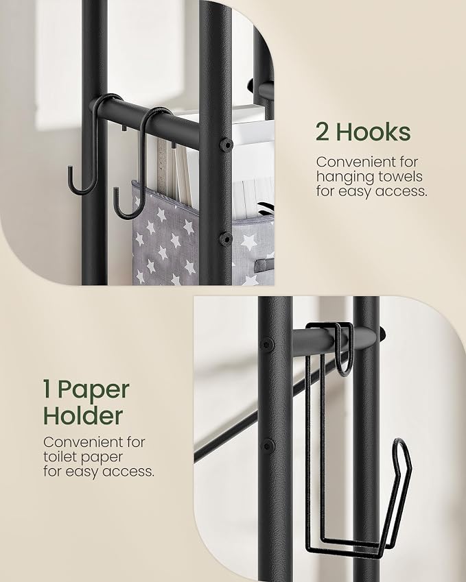CHOEZON Over The Toilet Storage, 6-Tier Bathroom Organizer Shelf | Over Toilet Storage Cabinet with Toilet Paper Hook, Space Saving, for Bathroom, Laundry, Rustic Brown and Black TTS02BF