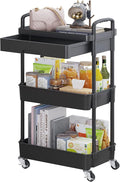 Calmootey 3-Tier Rolling Utility Cart with Drawer,Multifunctional Storage Organizer with Plastic Shelf & Metal Wheels,Storage Cart for Kitchen,Bathroom,Living Room,Office,Black | Space-Saving Organizer, Sturdy Plastic Shelves, Smooth-Rolling Metal Whee...