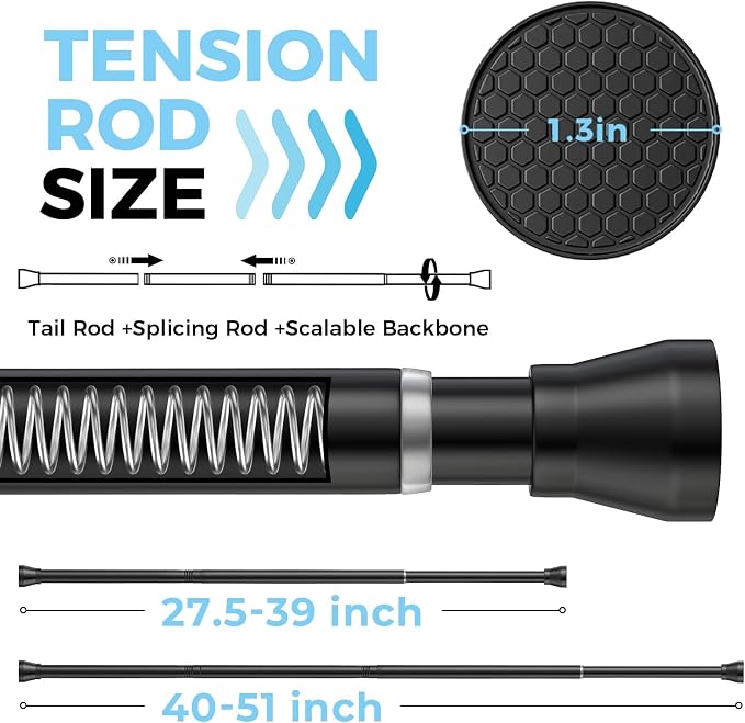 2 Pack 28-48 Inch Adjustable Stainless Steel Anti-Slip Spring Tension Small Shower Curtain Rod - No Drilling, 7/8" Tension Rod for Bathroom Bedroom Doorway Closet Door