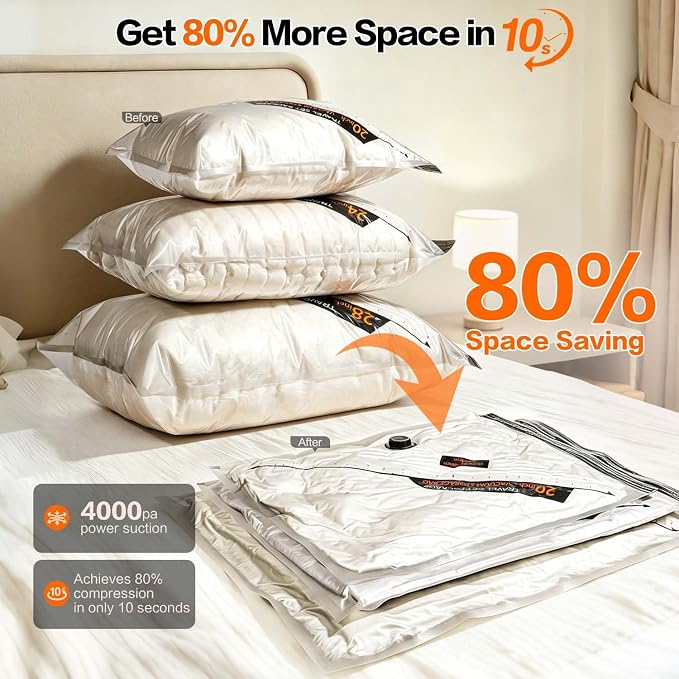 Rechargeable Wireless Pump Travel Storage Bags Set - 10 Pack Portable Space Saver Bags for Travel & Home - Vacuum Compression Packing Seal for Clothes, Blankets, Seasonal Storage