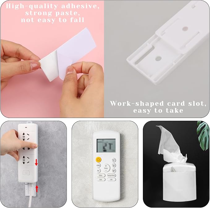 Giantree 6 Pack Self Adhesive Power Strip Holder, Power Strip Holder Desktop Mobile Punch Free Socket Holder, Desktop Socket Fixer for Kitchen Home Office and Cable Management(White)