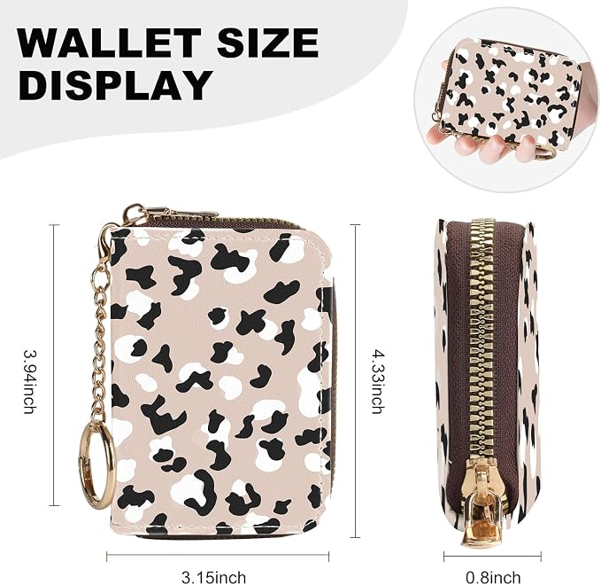 Credit Card Holder for Women,Small Rfid Wallet with Keychain Zipper,Cute PU Leather Card Case Wallet，Accordion Credit Card Wallets Gift,Leopard Print C