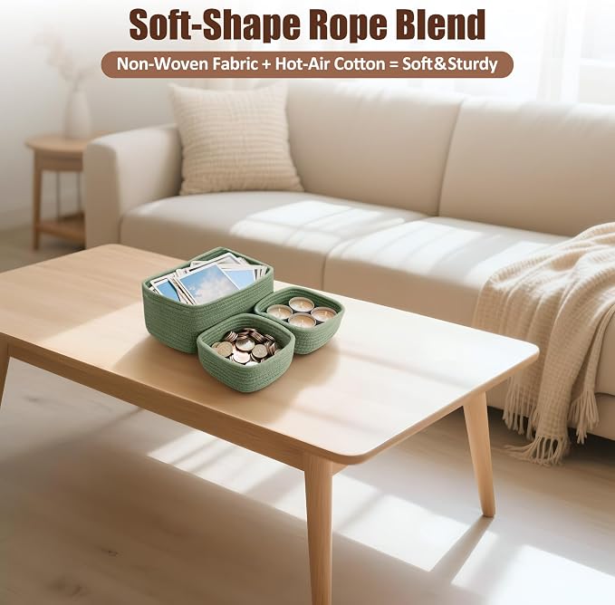 5-Pack Small Woven Rope Storage Baskets, 2 Sizes Organizer Bins | Fabric Cube Boxes and Rectangular Shallow Bins for Closet, Shelf, Bookshelf, Nursery, Changing Table, Bathroom, Toys & Home