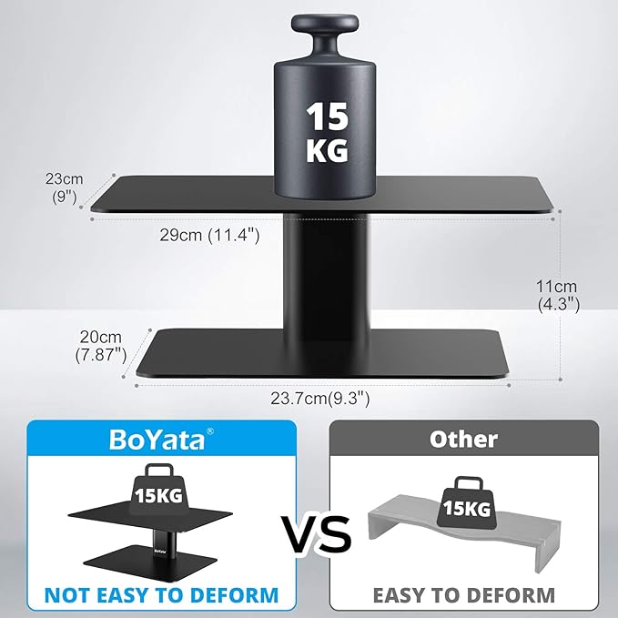 BoYata Monitor Stand, Adjustable Height Metal Desktop Riser, Black | Height-adjustable metal riser with open storage space underneath for monitors, laptops, iMacs, PCs and TVs