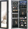 8 LED Lights Jewelry Armoire with Mirror - 47.3” H Mirror Jewelry Cabinet Door Hanging/Wall Mounted Mirror with Storage And 2 Drawers Black