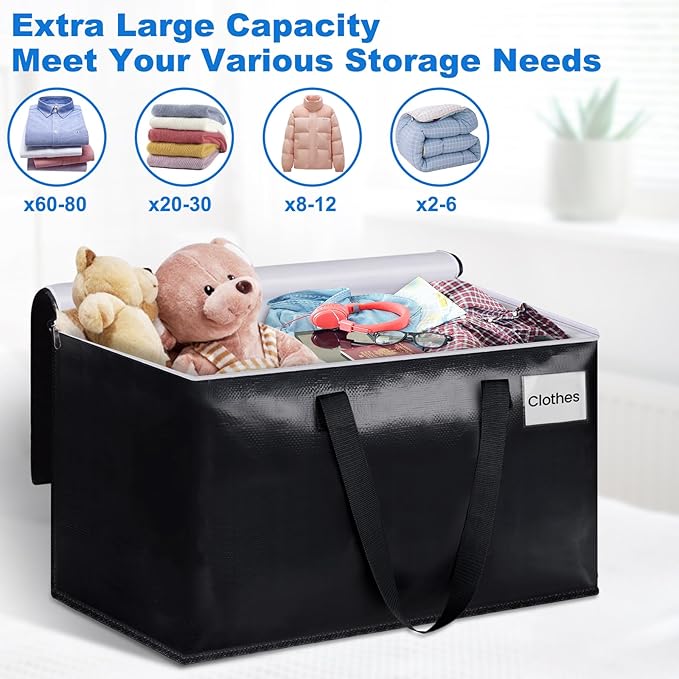 StorageRight Large Moving Bags Heavy Duty Storage Totes for Storage,Packing & Moving Collapsible Moving Supplies with Large Capacity, Reinforced Zippers and Handles, 88L, 8 Packs