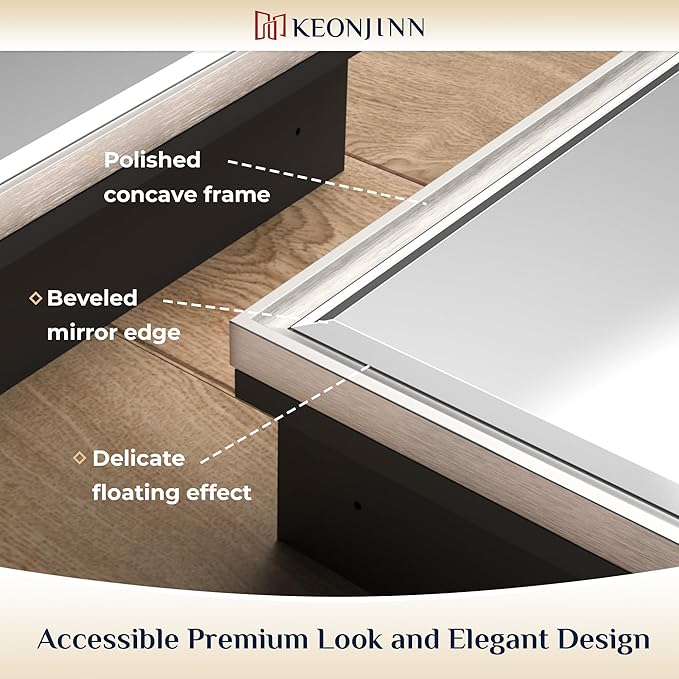 Keonjinn 16" x 24" Medicine Cabinets with Mirror for Bathroom, Brushed Nickel Recessed or Surface Wall-Mounted Aluminum Alloy Framed Beveled Mirror, Farmhouse Bathroom Mirror with Storage Cabinet