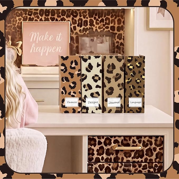 AmazingSpark Leopard Print Magazine File Holder Decorative Set of 4