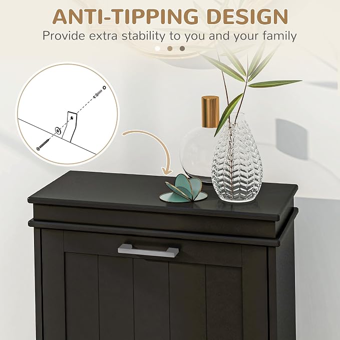 HOMCOM Narrow Shoe Cabinet with 2 Flip Drawers, Modern Freestanding Shoe Storage Cabinet with Adjustable Shelves for Entryway, Hallway, Black