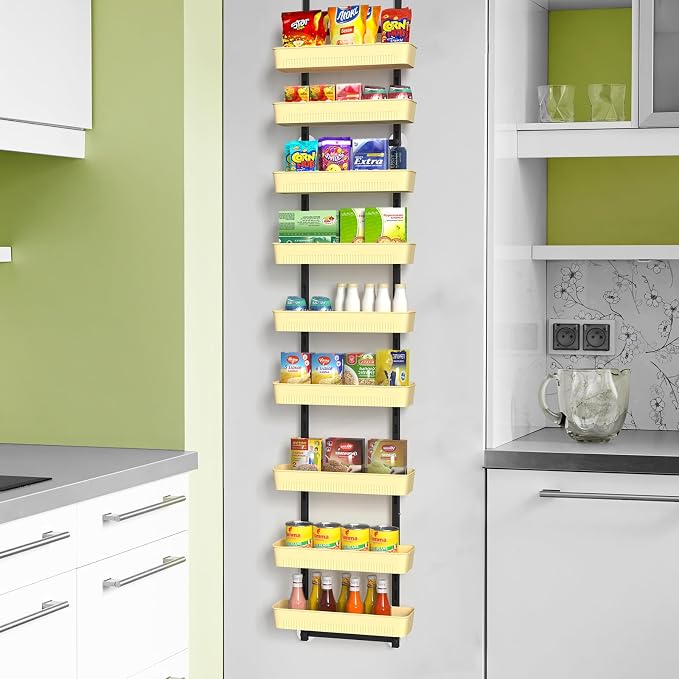 ETELI 9-Tier Over the Door Pantry Organizer with Adjustable Baskets, Metal Hanging Spice Rack, Multipurpose Over the Door Storage for Kitchen, Pantry, Bathroom and Home Organization, White