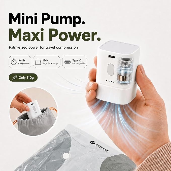 Travel Vacuum Bags with Electric Pump: 12 Pack XS/S/M/L Vacuum Seal Bags for Clothes, up to 80% Space Saver Compression Packing Bags for Suitcase, Carry-On, Cruise, Dorm & Seasonal Storage