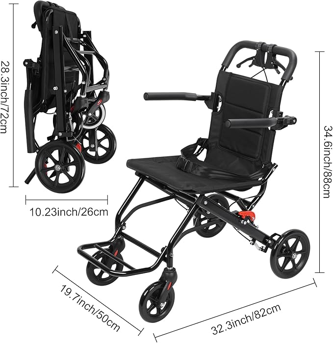 Portable Folding Transport Wheelchair,Transport Wheelchair Lightweight Foldable,Tran Sport Wheelchairs Lightweight Foldable Wheel Chair for Adults,Travel Wheel Chair for Elderly (Black No Pull Rod)