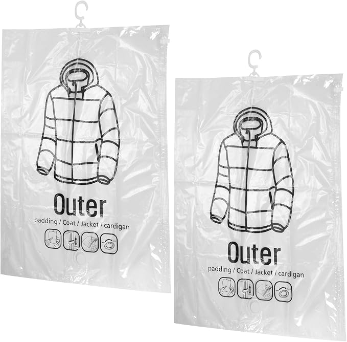 Abaodam 2pcs Space Saver Vacuum Storage Bags for Clothes and Bedding with Hook Hanging Design and Zip Seal, Sturdy Pe and Pa Material, for Travel and Closet Organization