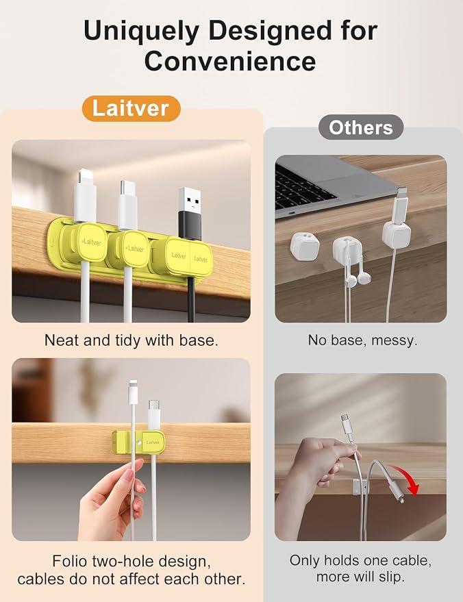 6 Pack Magnetic Cable Clips [1s Open/Lock], Cord Organizer Holder | Strong Adhesive Desk Cable Management- Organize Charging Cords Neatly for Home, Office, Car,Desk, Nightstand-Emerald Green